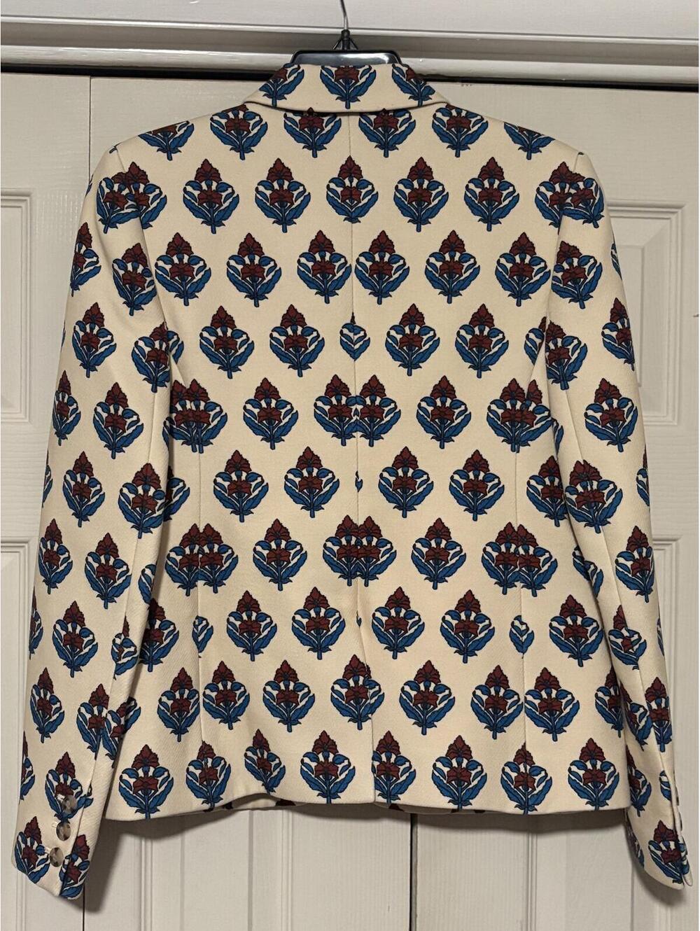 Tory Burch White & Multicolor Printed Twill Crepe Jacket - Picture 9 of 9